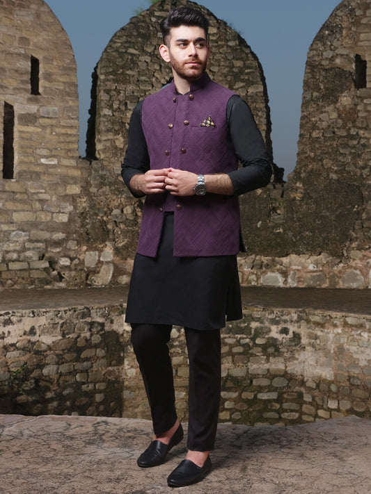 Purple Jacquard Waistcoat - AL-WC-304