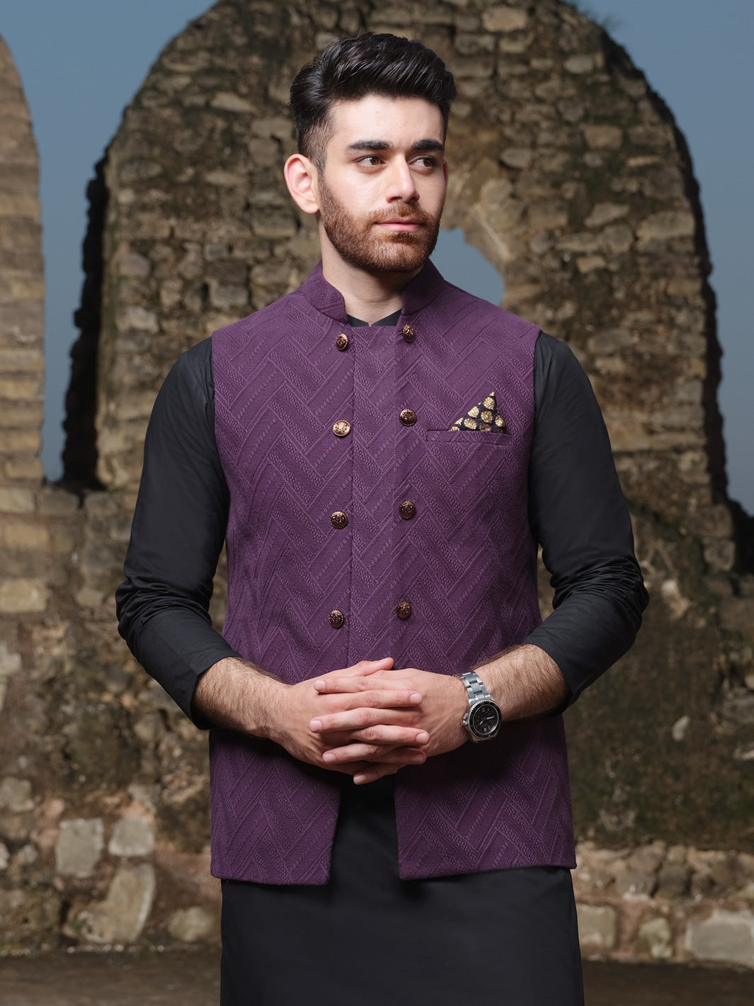 Purple Jacquard Waistcoat - AL-WC-304