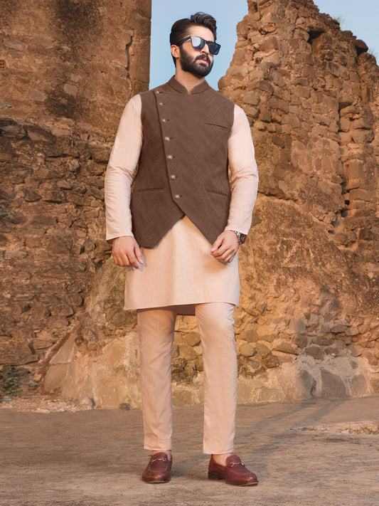 Brown Jacquard Waistcoat - AL-WC-305