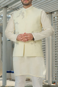 Light Yellow Khaddar Waistcoat - AL-WC-314
