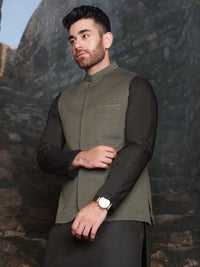 Olive Woven Waistcoat - AL-WC-332