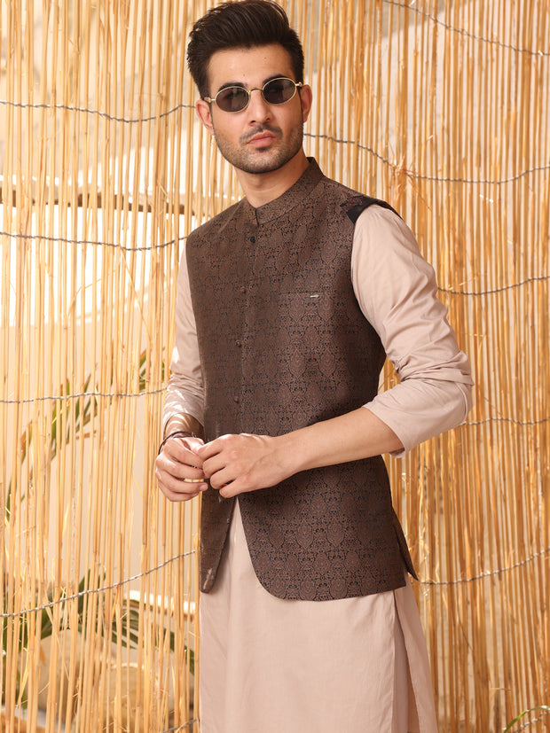 Brown Jacquard Waistcoat - AL-WC-340