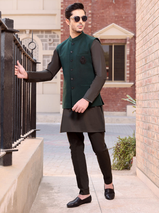 Emerald Green Blended Waistcoat - AL-WC-345