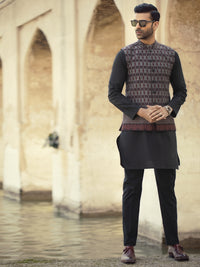 Maroon Woven Waistcoat - AL-WC-354