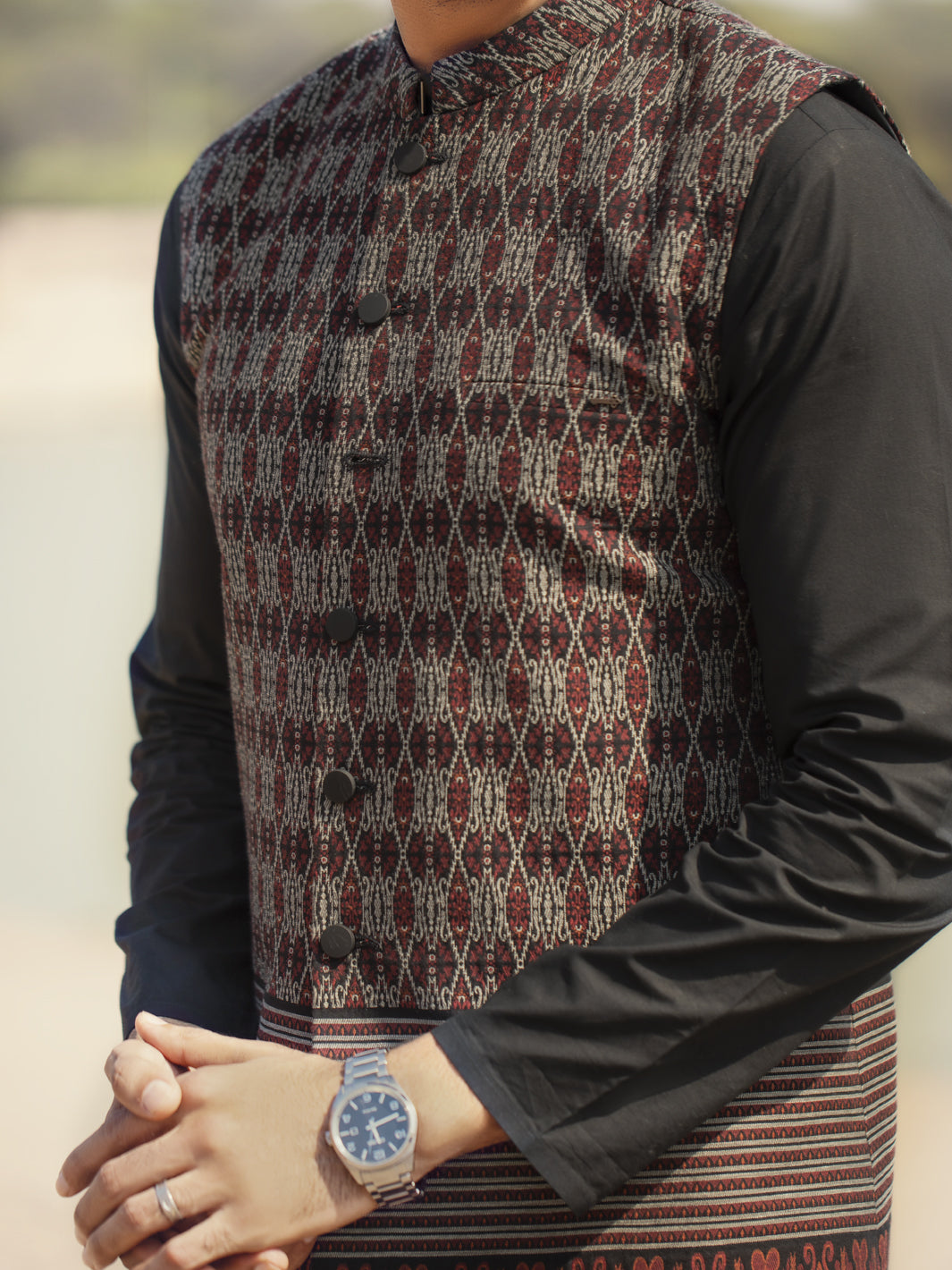Maroon Woven Waistcoat - AL-WC-354