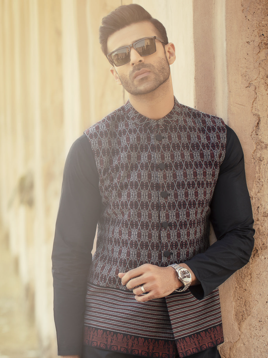 Maroon Woven Waistcoat - AL-WC-354