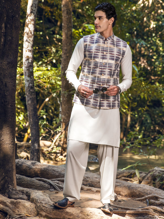 Off White Blended Waistcoat - AL-WC-464