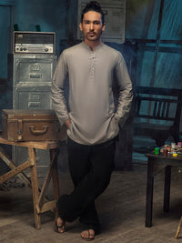 Khaki Linen Short Kurta - ALCR-K-012