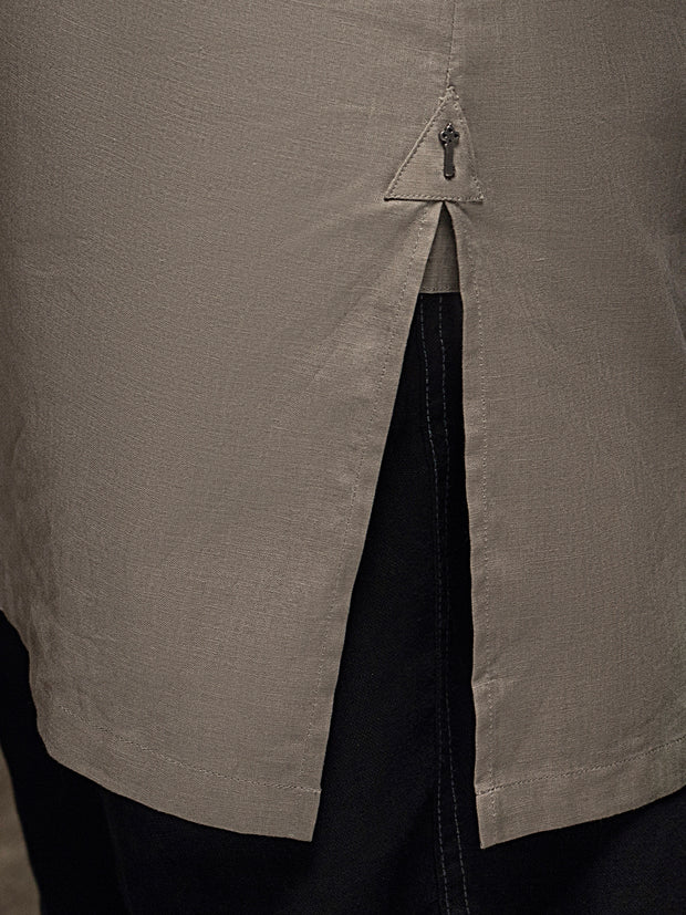 Khaki Linen Short Kurta - ALCR-K-012