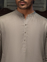 Khaki Linen Short Kurta - ALCR-K-012