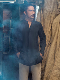 Indigo Blue Linen Short Kurta - ALCR-K-013