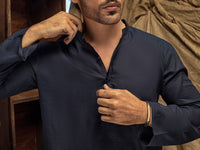 Indigo Blue Linen Short Kurta - ALCR-K-013