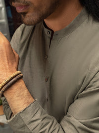 Olive Linen Short Kurta - ALCR-K-014
