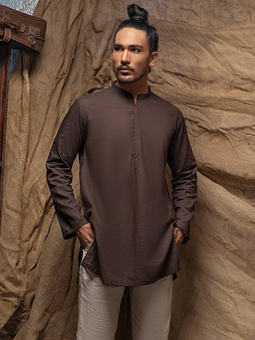 BROWN LINEN SHORT KURTA - ALCR-K-016