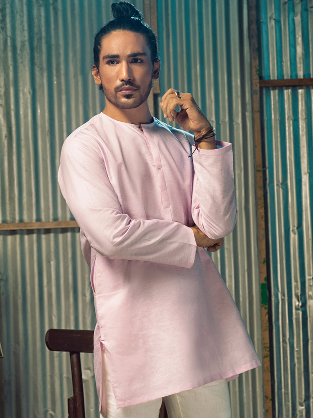 Pink Linen Short Kurta - ALCR-K-018 - Almirah Online