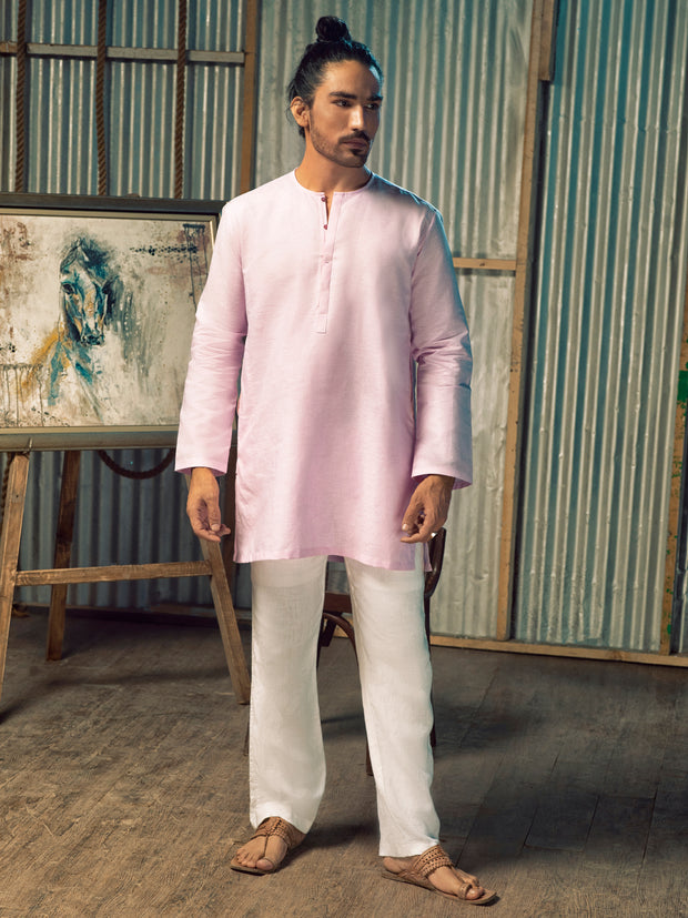 Pink Linen Short Kurta - ALCR-K-018 - Almirah Online