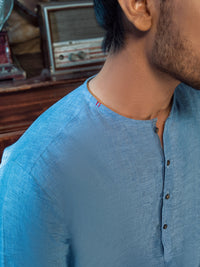 Blue Linen Short Kurta - ALCR-K-019