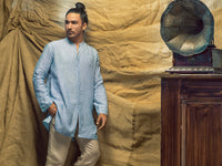 Blue Linen Short Kurta - ALCR-K-022