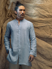 Blue Linen Short Kurta - ALCR-K-022 - Almirah Online