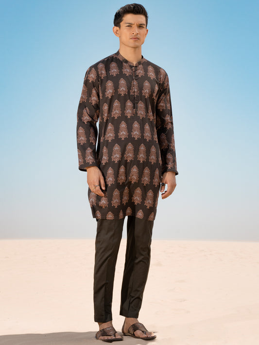 Dark Brown Cotton Short Kurta - ALCR-K-034