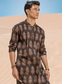 Dark Brown Cotton Short Kurta - ALCR-K-034