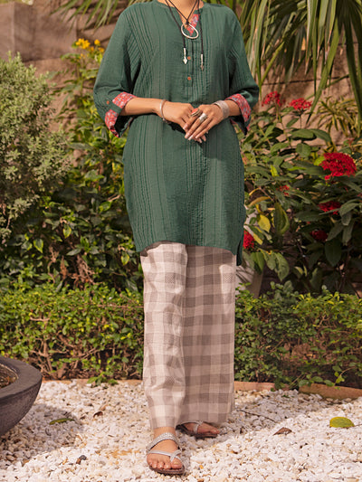 Green Linen Tunic - ALCR-LK-1034 - Almirah Online