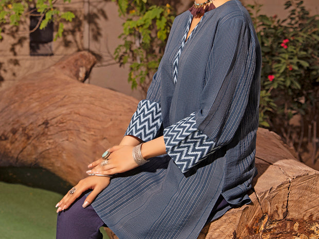 Blue Linen Tunic - ALCR-LK-1033 - Almirah Online