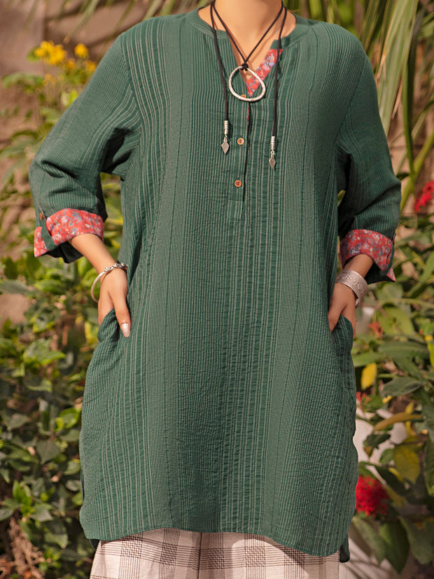 Green Linen Tunic - ALCR-LK-1034 - Almirah Online