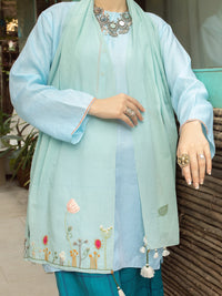 Ice Blue Cotton Women Stole - ALCR-ST-1042