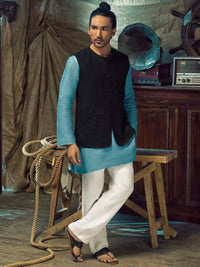 Black Linen Cotton Waistcoat - ALCR-WC-004