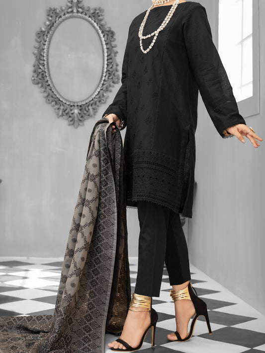 Black Cotton Dobby 3 Piece Stitched - ALP-1027