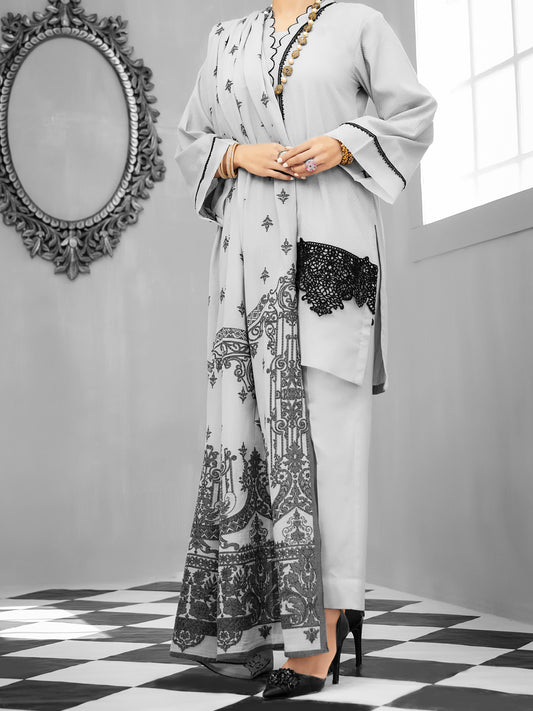 Light Grey Cotton Dobby 3Pc Stitched - ALP-1028