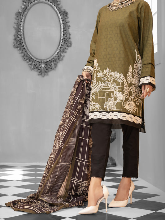 Olive Green Cambric 2 Piece Stitched - ALP-1031