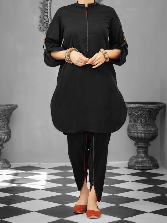 Black Cambric 2 Piece Stitched - ALP-1034