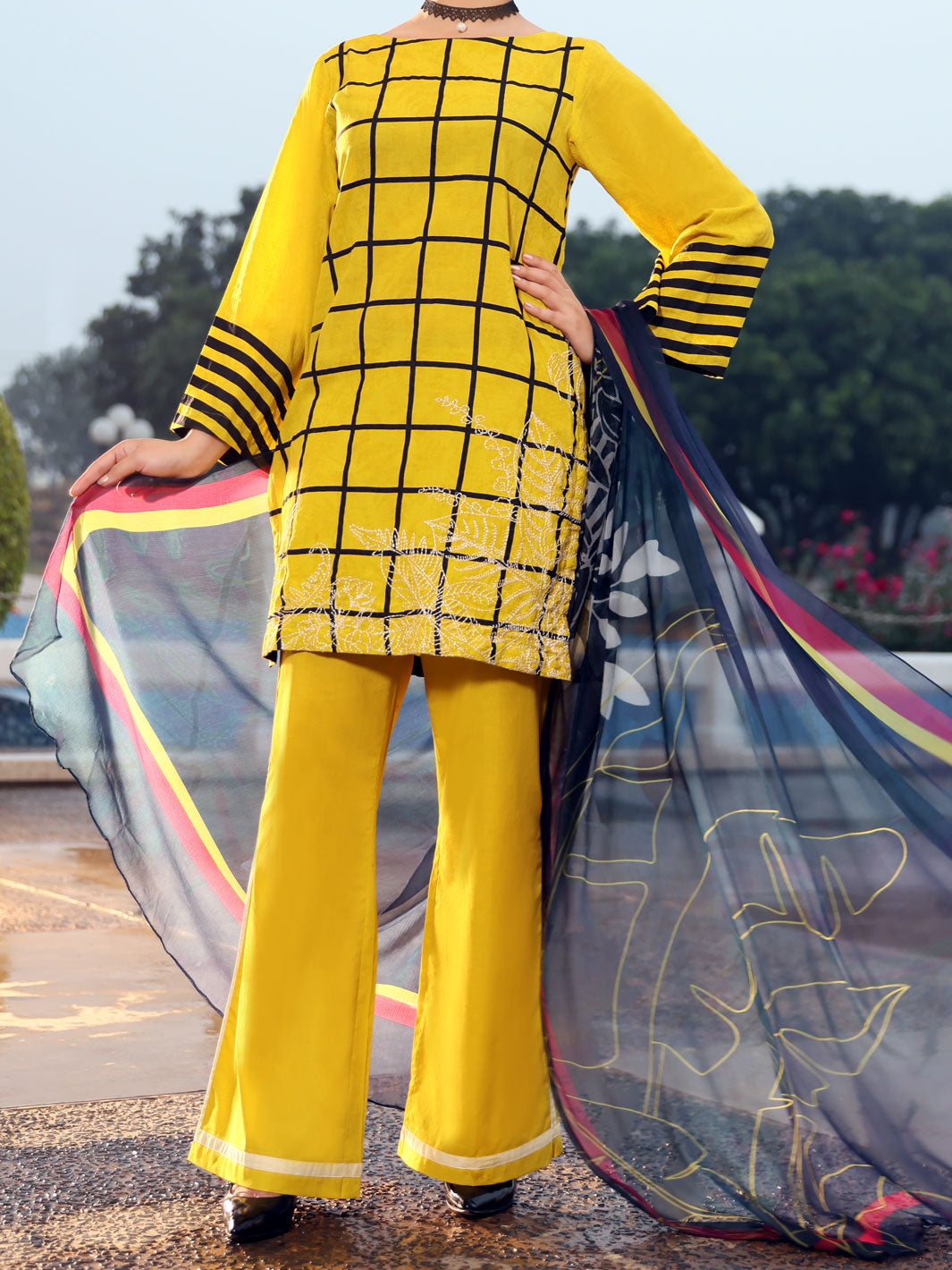 Yellow Jacquard 3 Piece Unstitched - ALP-3PS-1035