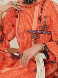 Orange Yarn Dyed Jacquard 3Pc Stitched - ALP-3PS-1051/S