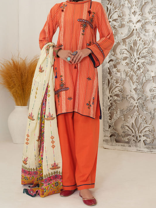 Orange Yarn Dyed Jacquard 3Pc Stitched - ALP-3PS-1051/S
