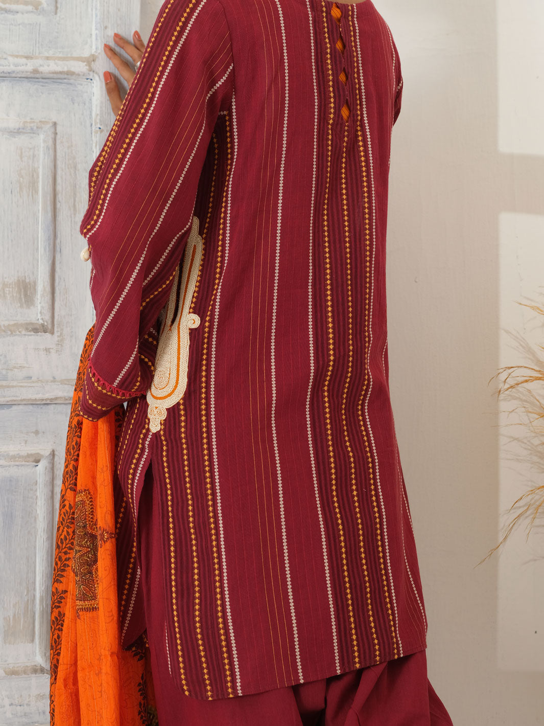 Maroon Yarn Dyed Jacquard 3Pc Stitched - ALP-3PS-1052/S