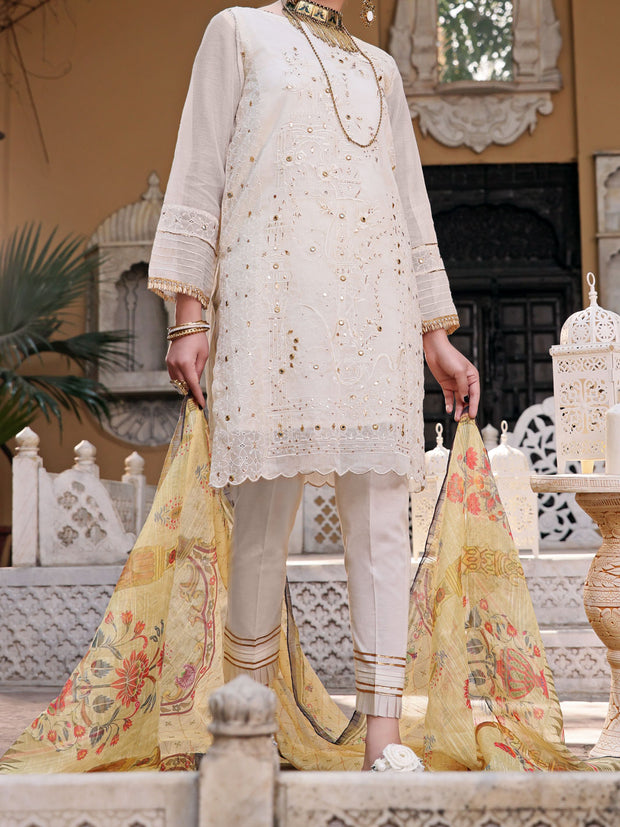 White Khaddi 3 Piece Stitched - ALP-3PS-1074/S