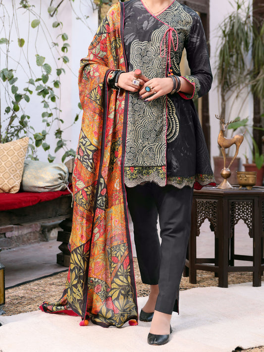Black Lawn 3 Piece Unstitched - ALP-3PS-1078