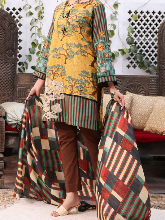 Mustard Lawn 3 Piece Stitched - ALP-3PS-1079/S