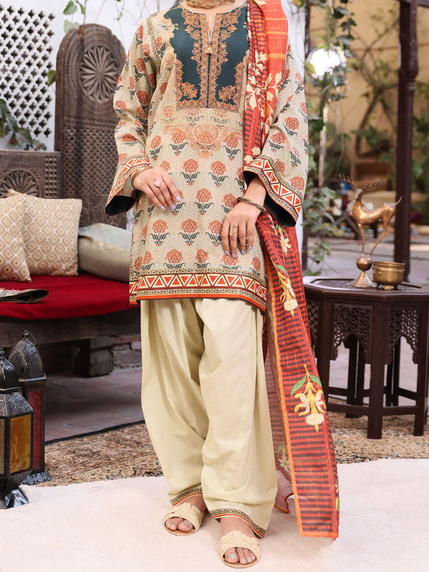 Beige Lawn 3 Piece Unstitched - ALP-3PS-1080