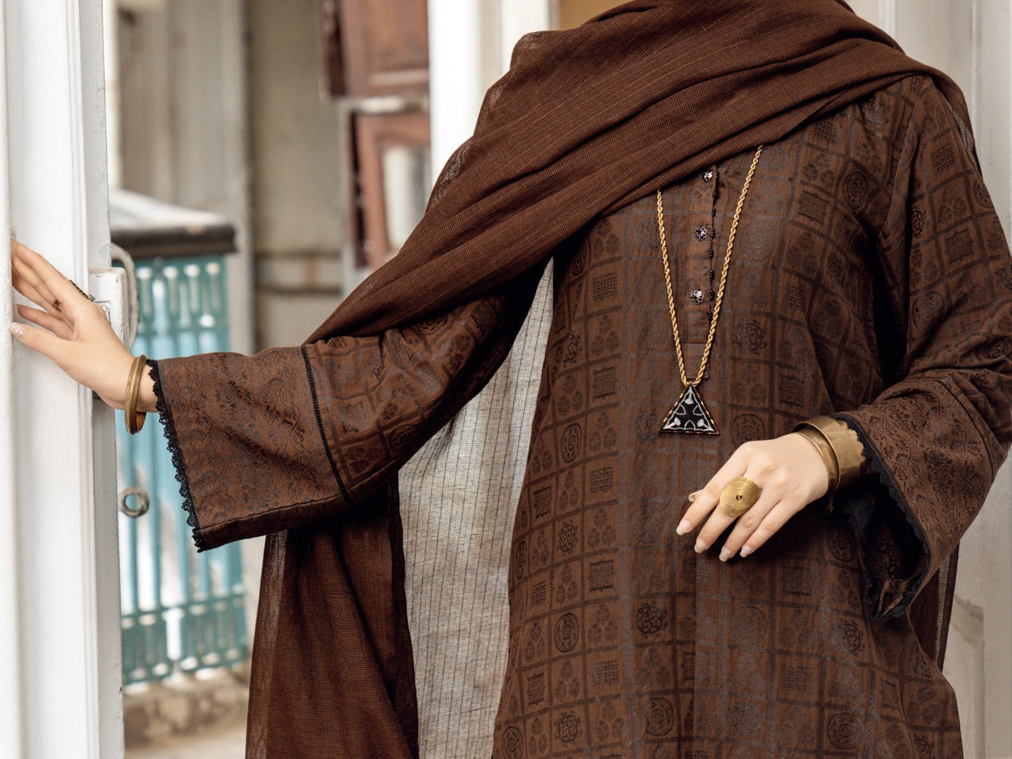 Brown Jacquard 3Pc Stitched - ALP-3PS-1170