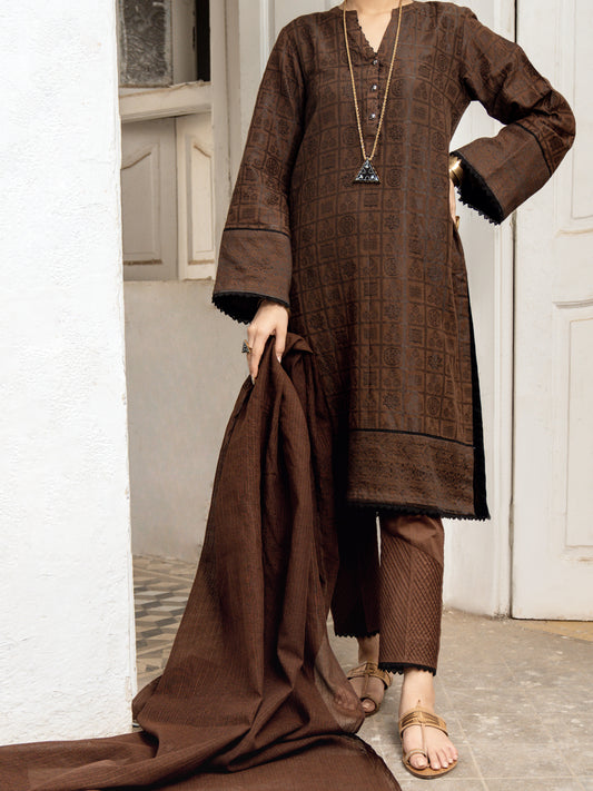 Brown Jacquard 3 Piece Stitched - ALP-3PS-1170