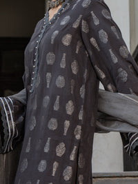 Grey Cambric Jacquard 3Pc Stitched - ALP-3PS-1171