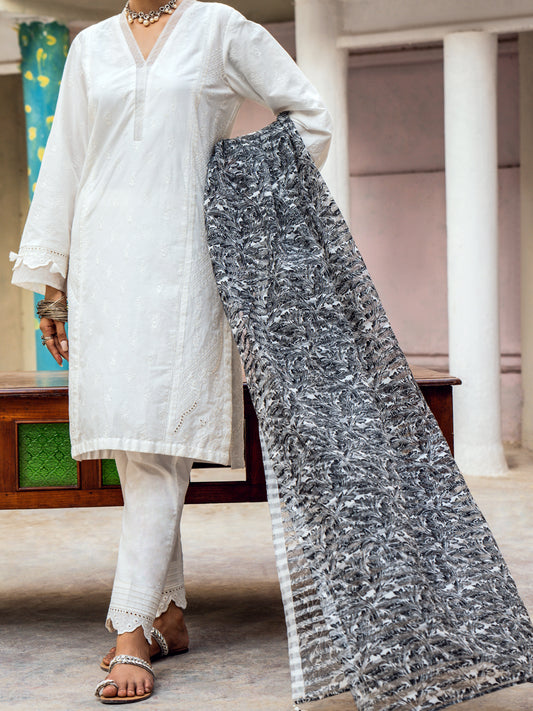 White Cambric 3Pc Stitched - ALP-3PS-1173