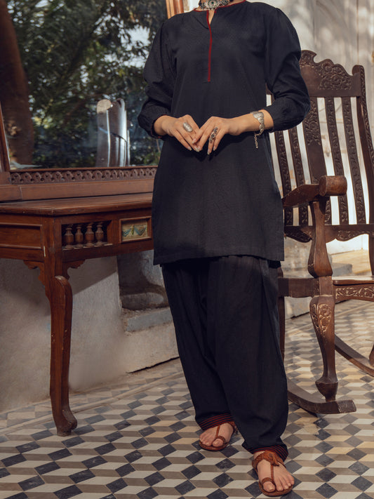 Black Jacquard 2 Piece Stitched - ALP-2PS-1174
