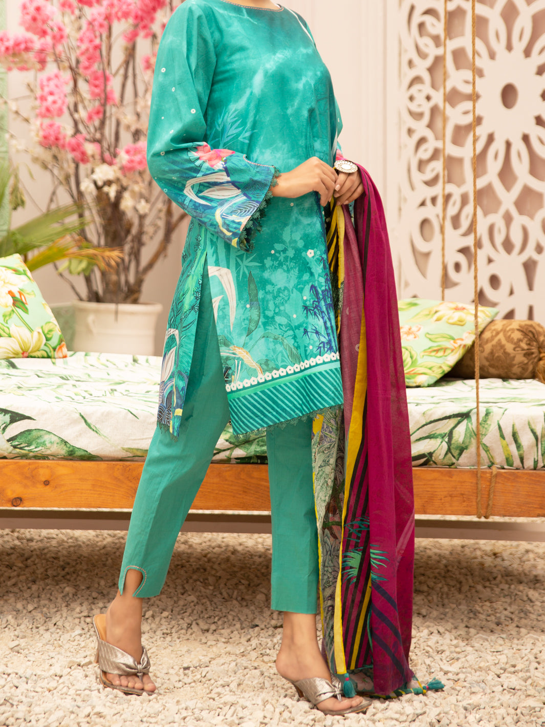 Teal Cambric 3Pc Unstitched - ALP-3PS-1186