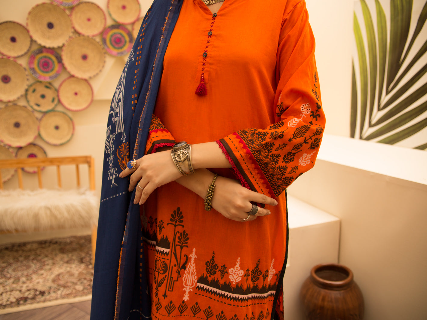 Orange Jacquard 3Pc Stitched - ALP-3PS-1158
