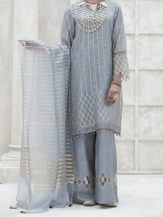 Grey Organza 3 Piece Formal Stitched - AL-3PS-LS-315